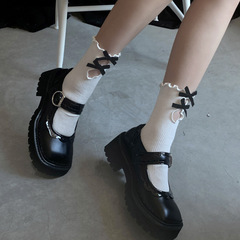 Japanese-style cute JK solid color mid-calf socks, new velour mesh earbud edge bow socks