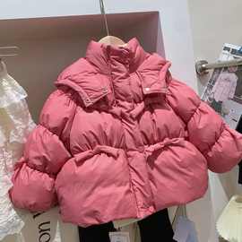洋气女童冬韩版羽绒服宝宝保暖儿童鸭绒外套连帽面包服加厚糖果色