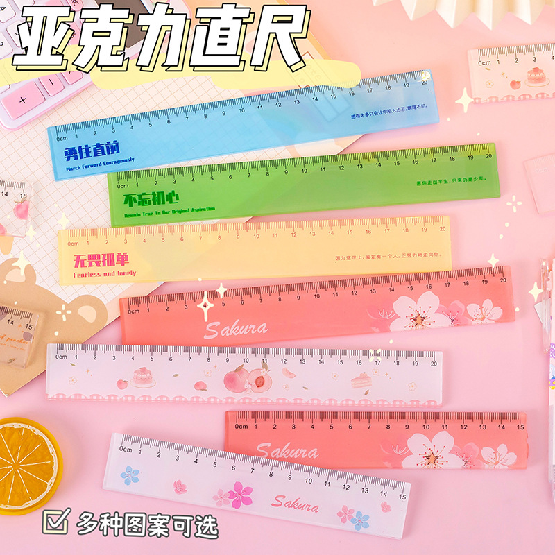 New Cute Style Ruler Wholesale 20cm Thick Graduated Scale Plastic Ruler for Elementary School Students School Season Stationery Supplies