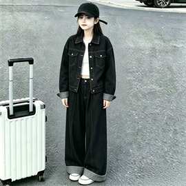 女童牛仔套装2026新款春秋装儿童洋气时髦中大童女孩甜酷牛仔套装
