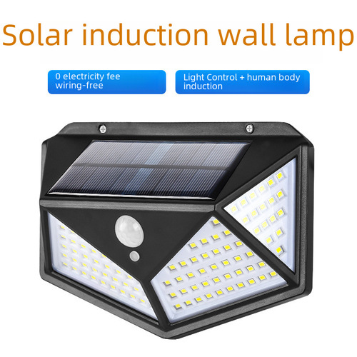 Solar Energy 100LED Four-Sided Illuminating Human Sensor Wall Lamp Outdoor Waterproof Landscape Courtyard Lamp