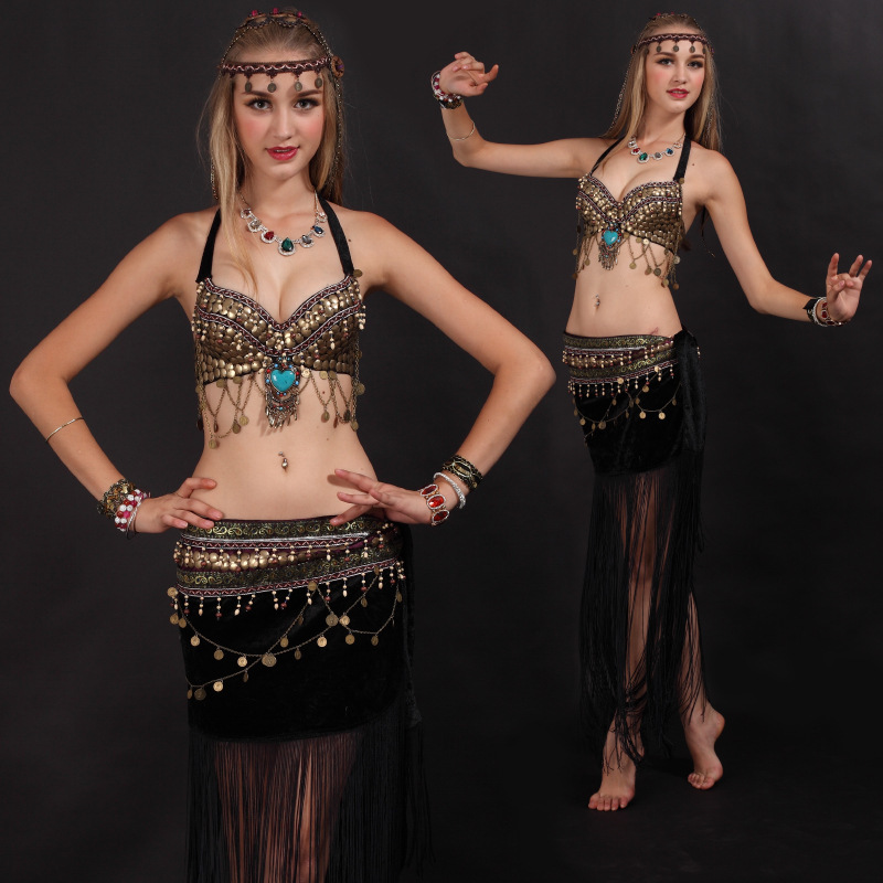 European and American Style Belly Dance Costume Tassel Ethnic Dance Xizang Costume Tribal Princess Ethnic Minority Women's Two-Piece Christmas Set