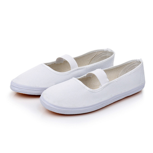 Gymnastics cloth shoes for boys and girls, primary and secondary school students and children's performance white sneakers, soft-soled performance canvas white mesh shoes
