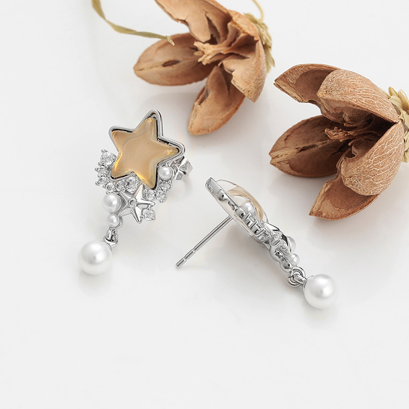 Xuping joyería dulce suave viento moca piedra simple pequeño fresco imitación de perlas perilla estrella auriculares al por mayor