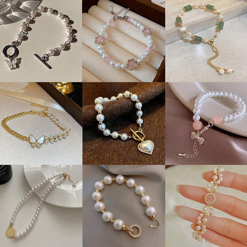 south korea new pearl bracelet minority all-match sense refined zircon love bracelet graceful bow bracelet