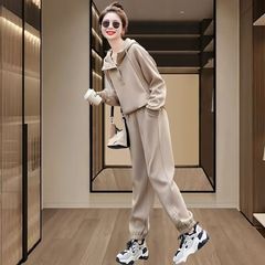 高档运动套装女春秋季新款ins洋气宽松连帽卫衣裤子胖妹妹两件套