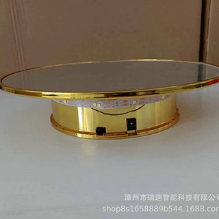金色电动转盘旋转展示台首饰展示架视频拍摄360度自动旋转台带灯