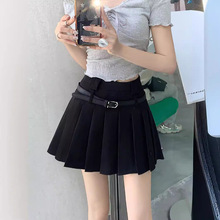 黑色百褶裙女夏季新款韩版小个子设计感小众高腰包臀a字短裙批发