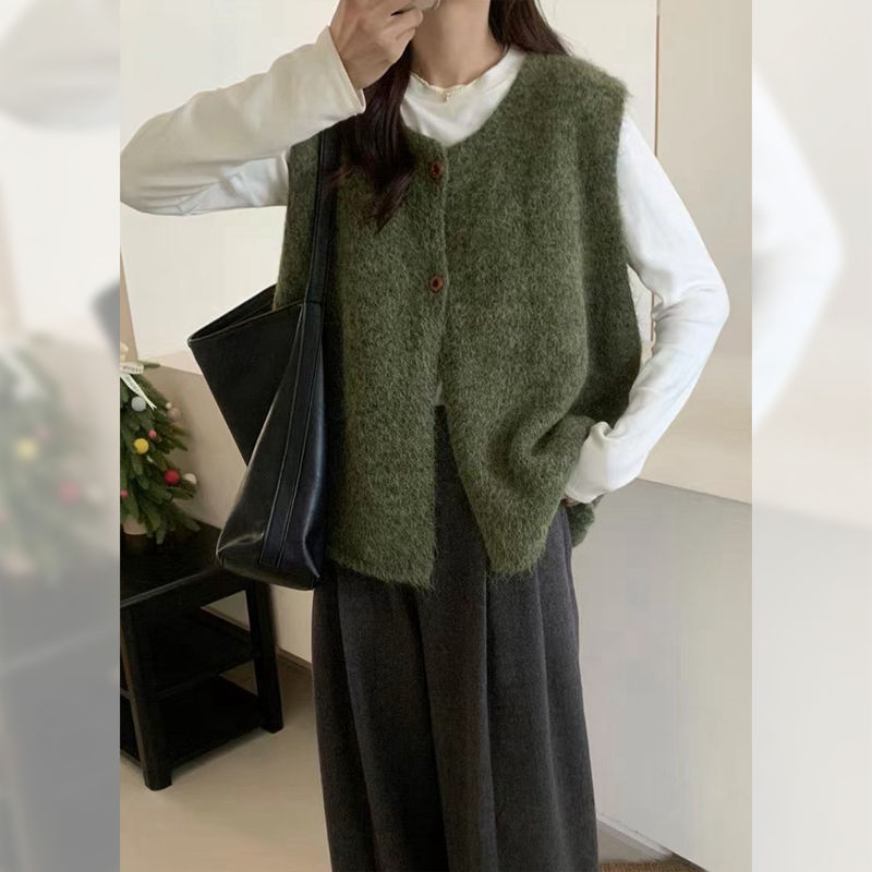 韩系简约百搭软糯慵懒风毛衣马甲女2025秋冬新款宽松叠穿针织背心|undefined