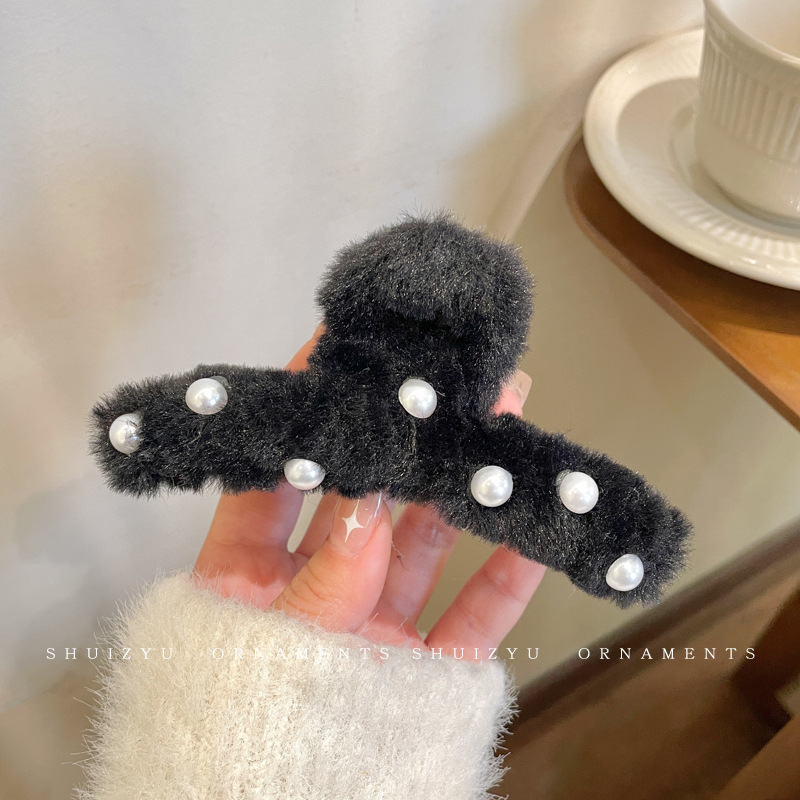 Otoño y invierno curry clip de agarre de cabeza grande clip de cabello tocado clip de tiburón 2025 nuevo peludo de gama alta agarre de cabello