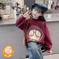 女童冬裝加絨衛衣2024新款洋氣兒童秋冬款加厚小女孩冬季圓領上衣