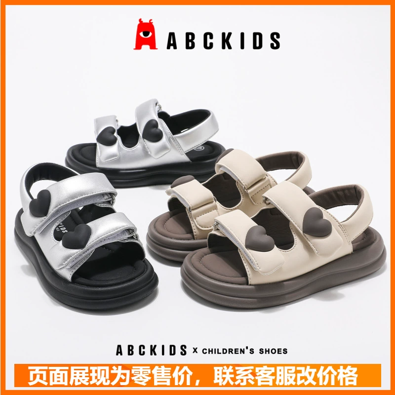 Детские сандалии ABC Girls, лето 2025, новые, принцесса, любовь, легкие, открытый носок, на липучке, пляжная обувь