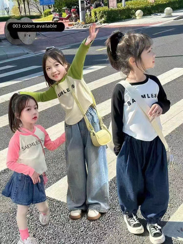 Children's T-shirt 2024 Spring and Autumn Baby Base Layer Top Girls' Spring Outfit Single Piece Top Korean Style Children's Clothing Infant Long Sleeve