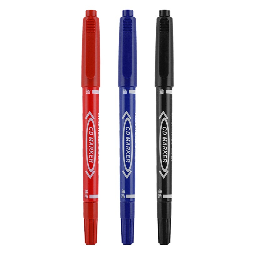 Rotulador de papelería a base de aceite, popular rotulador de doble punta no borrable, rotulador para marcar y firmar, rotulador exprés de punta fina negra.