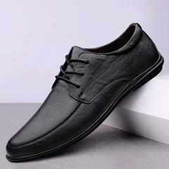 Spring new men's leather shoes soft sole lace-up business formal men's shoes British style bean shoes casual shoes work shoes