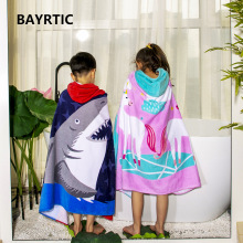 亚马逊沙滩巾卡通游泳洗澡加长可穿儿童纯棉连帽浴巾浴袍卡通印花