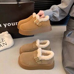 厚底加绒豆豆勃肯鞋女2025新款秋冬季外穿毛毛鞋子保暖棉鞋雪地靴