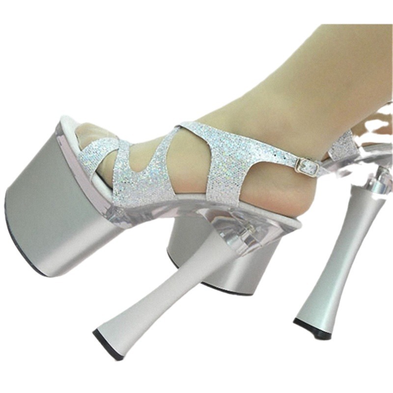 20cm odiar el cielo alto baile de tubería de acero de gran tamaño noche plataforma impermeable modelo de desfile sandalias de tacón delgado tacones súper altos