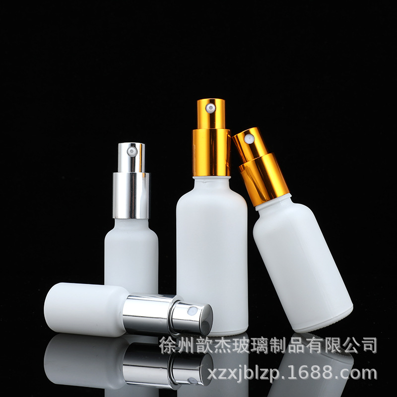 Botella de aceite esencial blanca helada blanca 10ml-100mL botella de la prensa botella de la botella del espray