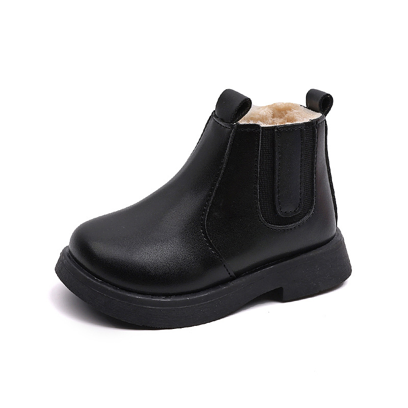 Stivali corti in pelle caldi per bambini di media e piccola taglia, in cotone, per bambini, alla moda, in inverno, nuovi, coreani, 2024_voghion.com