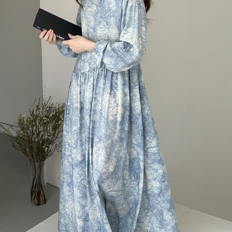 Long-sleeved long nightgown with belt for women, suitable for wearing outside, new spring and autumn style, home dress for tall individuals, French-style cotton silk dress Long-sleeved long nightgown with belt for women, suitable for wearing outside, new spring and autumn style, home dress for tall individuals, French-style cotton silk dress