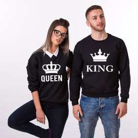 皇冠king queen秋冬新款男女情侣装国王皇后加绒卫衣欧美