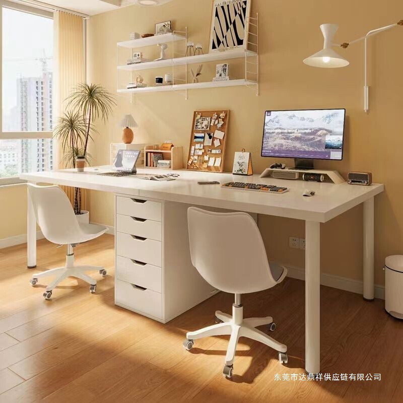 Desk with Integrated Pull-Out Desktop for Girls' Bedroom, Computer Desk, Work Desk, Study Desk, Rental Double Office Desk