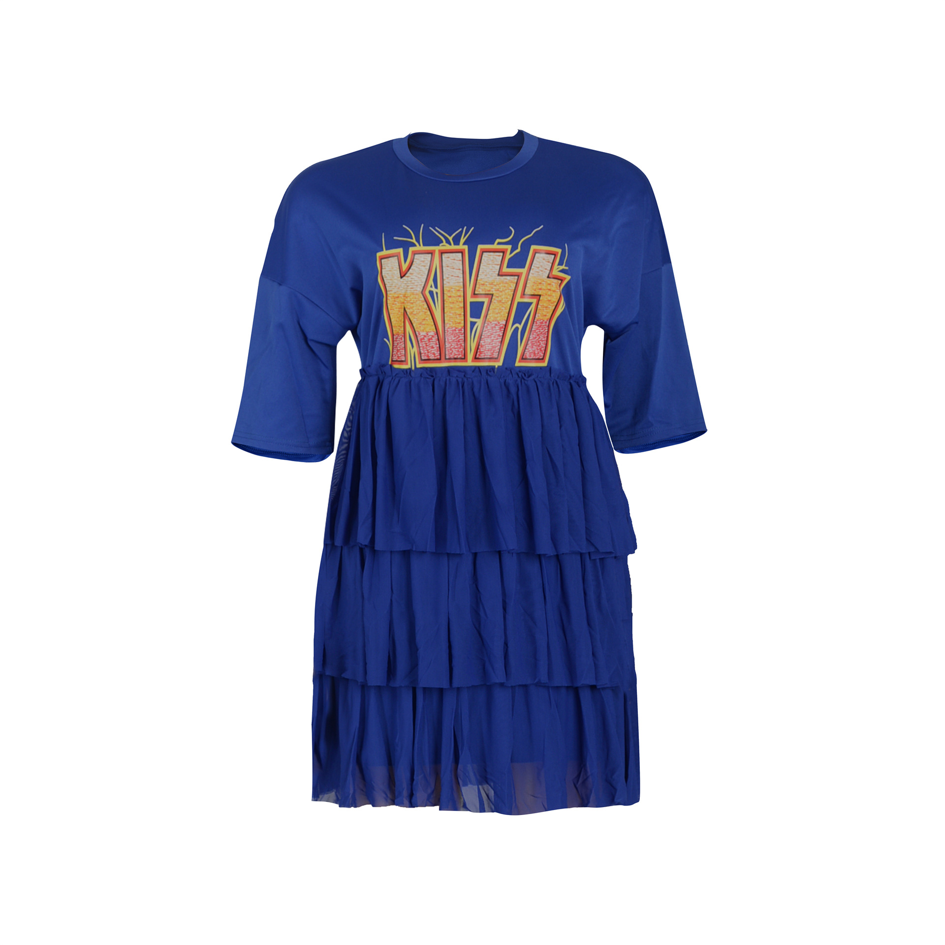 Women Clothing Printed Tiered Dress Mesh Dress T shirt Dress Summer