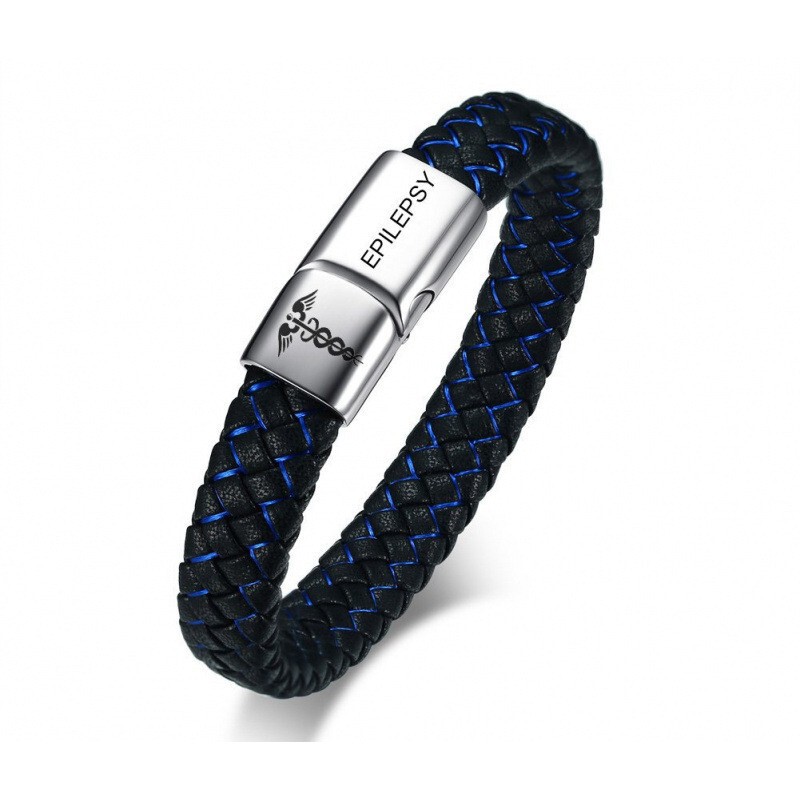 Stainless steel magnetic clasp woven leather bracelet, laser-engraved blue leather bracelet, medical logo leather bracelet Stainless steel magnetic clasp woven leather bracelet, laser-engraved blue leather bracelet, medical logo leather bracelet