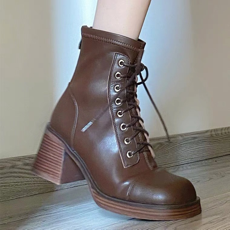 Vintage Damen Stiefel Mit Blockabsatz Und Langem Schaft_voghion.com