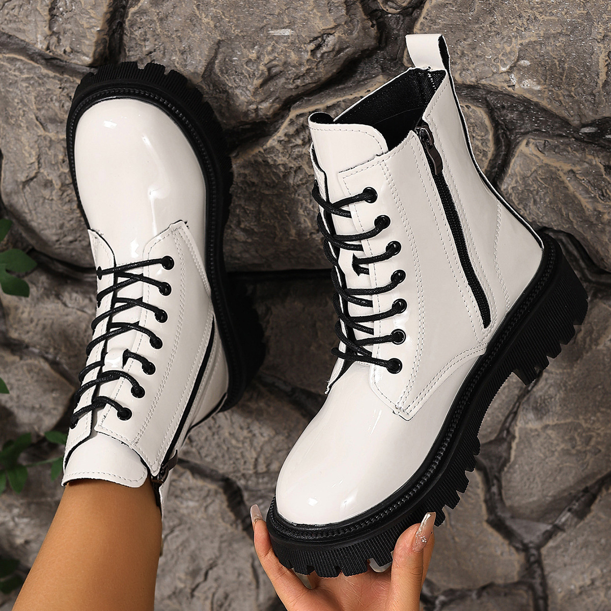 plus Size Lace-Up British Style Retro Martin Boots mid Heel Ankle Winter Cowboy Boots for Women_vogvips.com