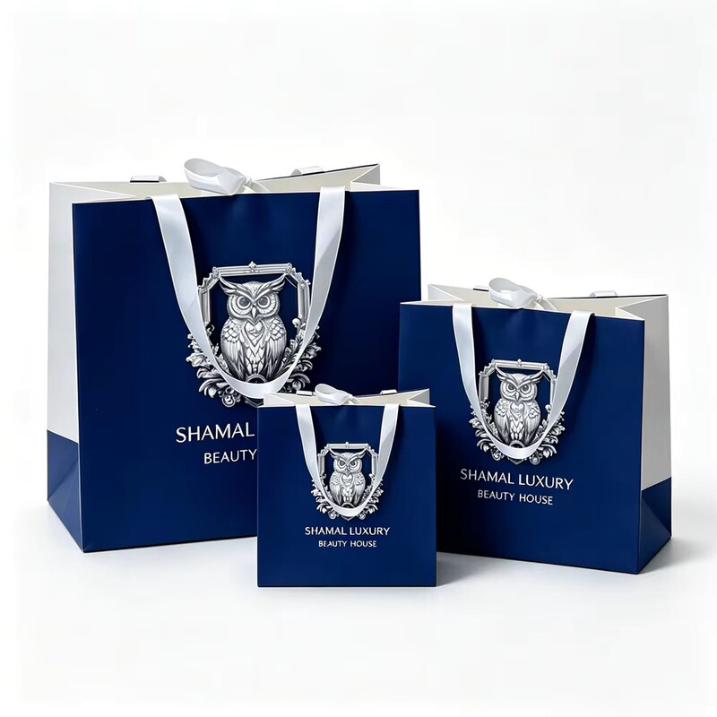 Custom high-quality thick cardboard gift bags with durable ribbon handles, suitable for designer clothing Custom high-quality thick cardboard gift bags with durable ribbon handles, suitable for designer clothing