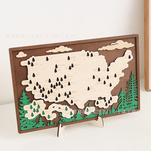 アメリカ旅行地図木彫り旅行地図寝室の家の装飾装飾品クロスボーダー木製工芸品|undefined