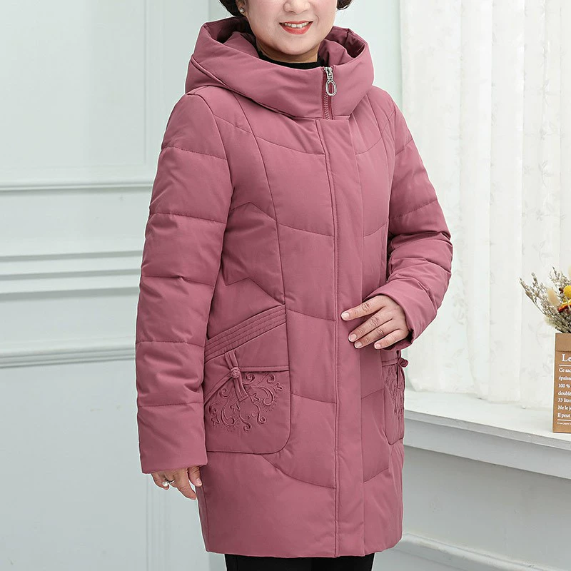 2024 новая женская пуховая куртка средней длины для женщин среднего и пожилого возраста, утепленная зимняя верхняя одежда для полных мам, зимняя хлопковая верхняя одежда среднего возраста