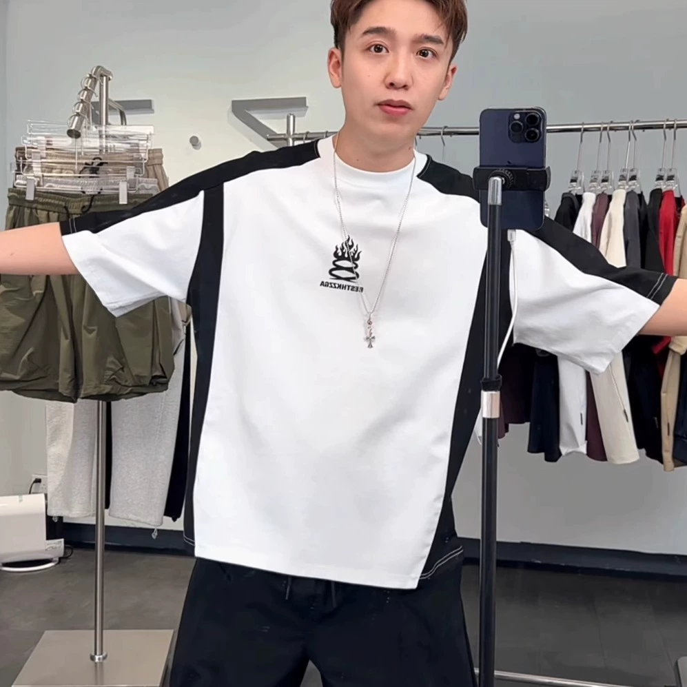 2025 весна и лето новая модная футболка с круглым вырезом и короткими рукавами, мужская универсальная высококачественная футболка в корейском стиле, доступная роскошная дизайнерская ниша