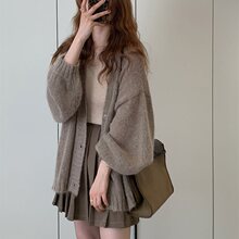 初春松弛感针织开衫女2025新款春秋慵懒风马海毛外套韩系宽松毛衣