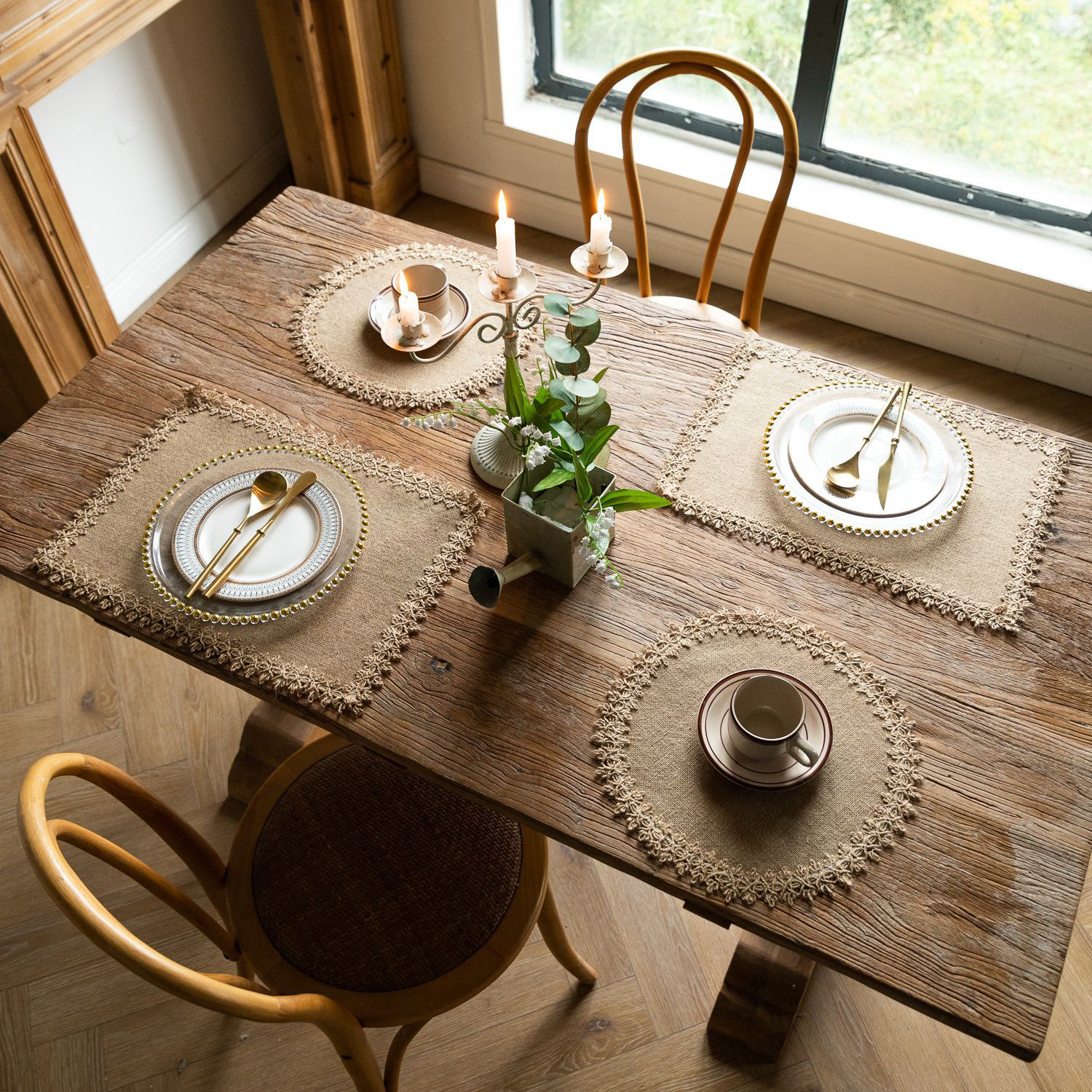 Cross-border Jute Woven Dining Mat Ins Style Nordic Table Mat Cotton and Linen Dining Table Insulation Mat Shooting Props Home Decoration