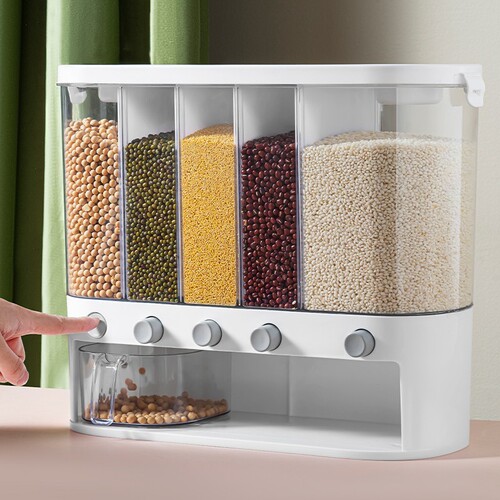 Categorized Five-Grain Storage Box with Rice Bucket: Insect-Proof, Moisture-Resistant, Airtight Canister—Household Food-Grade Rice Container