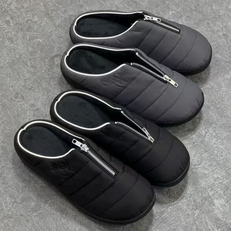 Foreign Trade Cross-Border E-Commerce Amazon Subu Slippers with down Fabric, Quilted Cotton, Zipper Design, Waterproof, Fleece-Lined, Warm