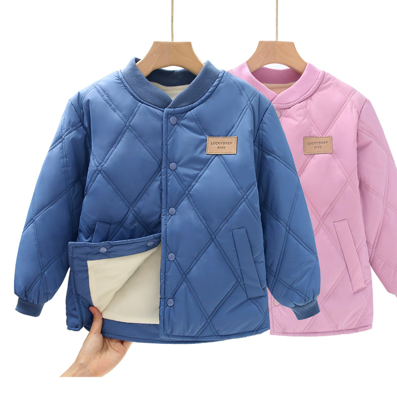 Children's cotton-padded jacket lining, boys' warm outerwear, girls' quilted and fleece-lined cotton-padded coat, school uniform lining for middle and large children, winter clothing