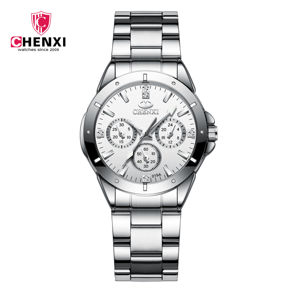 CHENGXI Chenxi 019A pareja moda ronda reloj de cuarzo impermeable creativo correa de acero moda casual Reloj de pulsera