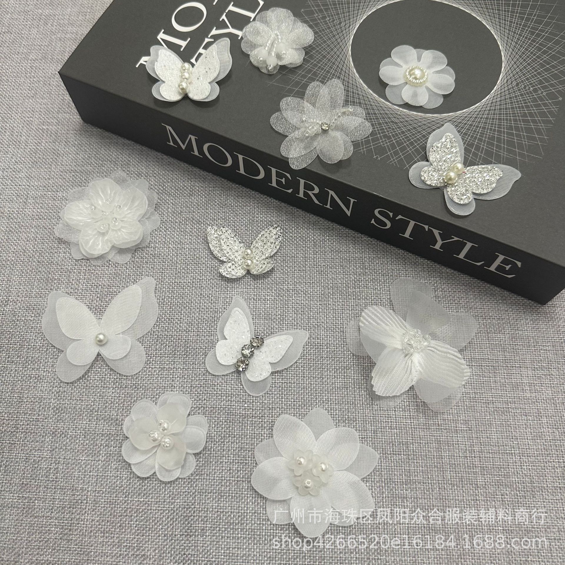 Organza 입체 진주 나비 꽃 구슬 레이스 DIY 수제 아플리케 아동 의류 머리 장식 신발 꽃 액세서리