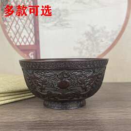 仿古浮雕碗桌面摆件复古家居装饰工艺品摆设合金做旧碗