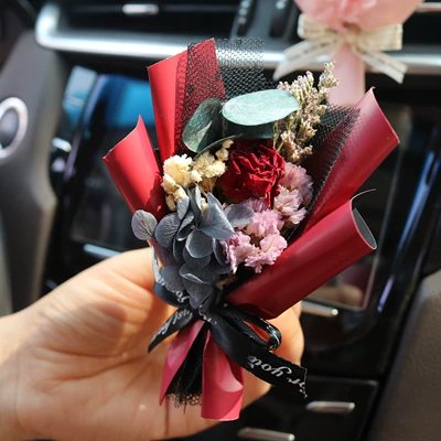 Car air outlet decoration creative car eternal dried bouquet small fresh car air conditioning mouth aromatherapy clip perfume female (Car Perfume Aromatherapy) - red-lace-rose-bouquet-boxed