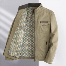 春秋季中老年男士立领棉料夹克爸爸春秋装外套中年加厚款男装丽高