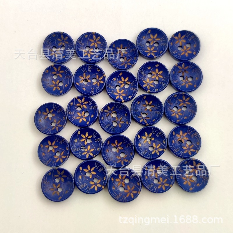 15mm negro/azul con caja de pintura Botón de tazón botón de madera hermosa decoración para niños Botón de madera en forma de tazón 100 piezas un paquete