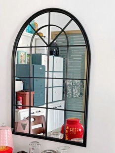 Fake Window Decorative Mirror Frame European Retro Iron Fake Window Mirror Wall Decoration Arc Window Restaurant Hanging Wall Scene Living Room