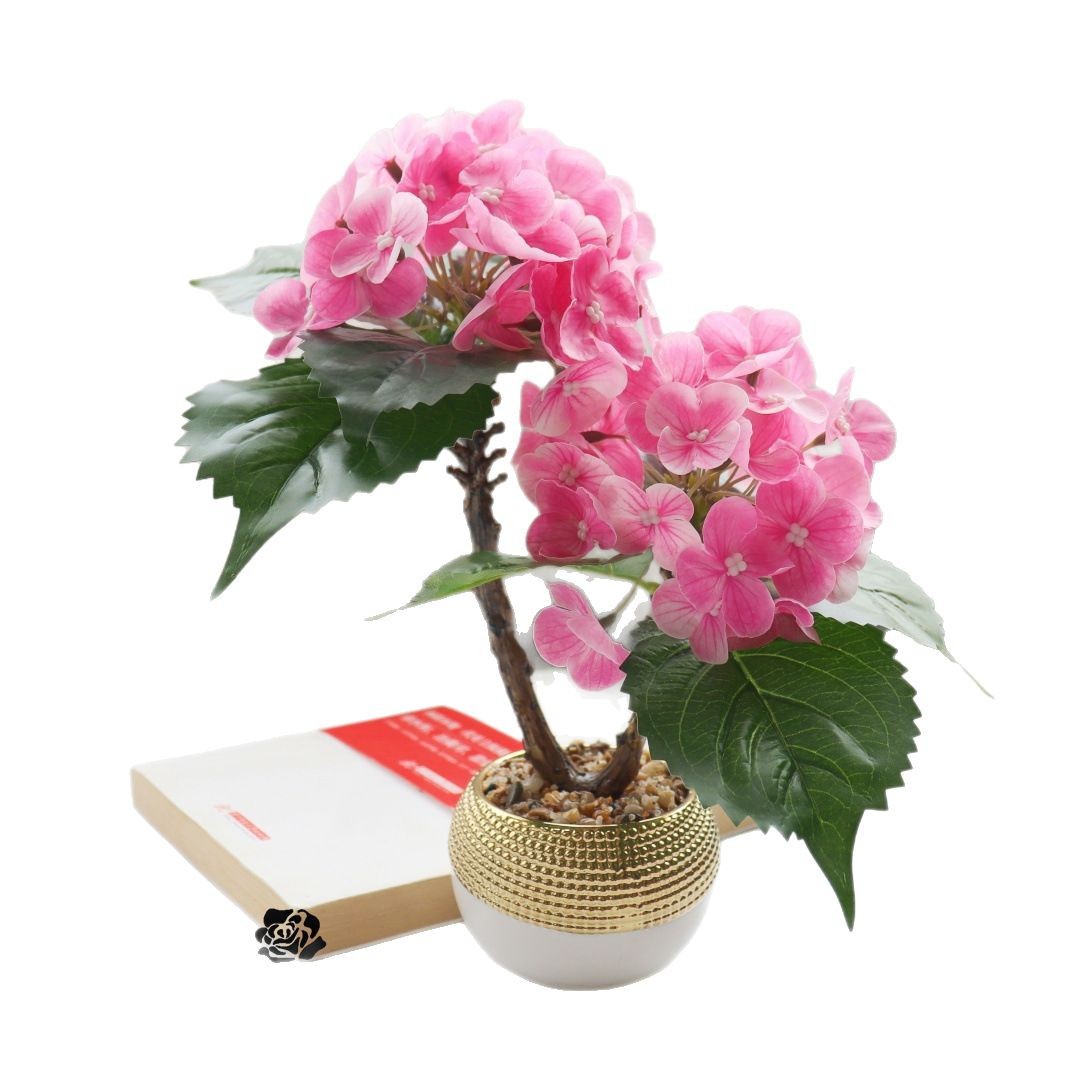 Flores falsas de alta calidad dos extremos hortenida flor de simulación bonsai decoración de moda creativa plantación verde artificial simulación maceta