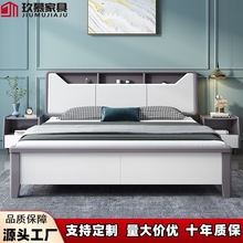 北欧实木床现代简约轻奢白色床小户型卧室储物1.5米1.8米单双人床
