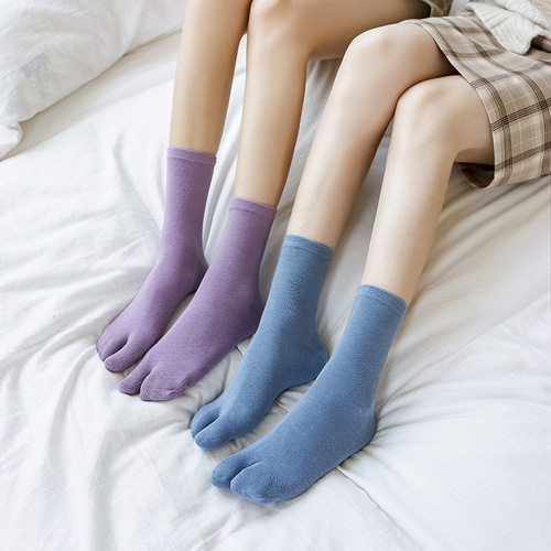 Two-toed socks, two-toed socks, toe socks, cotton mid-tube Japanese pig trotters split-toed socks for men and women, all-season flip-flops with heel